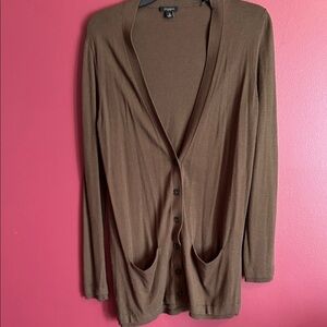 Ann Taylor Brown Women's Button Down Sweater with Pockets